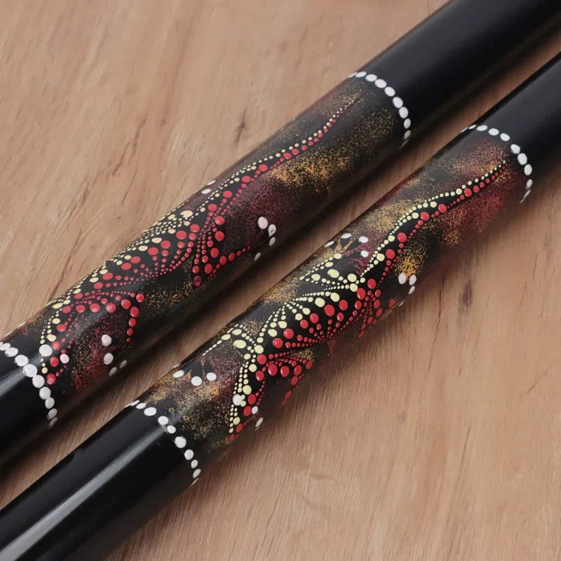 Decorative black chopsticks with red and gold designs for Didgeridoo Australian Instrument