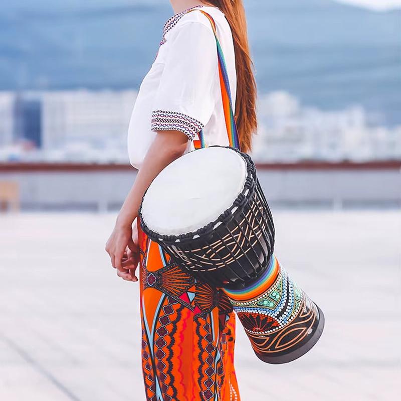 African Djembe Drum featuring traditional black and white geometric patterns for beginners