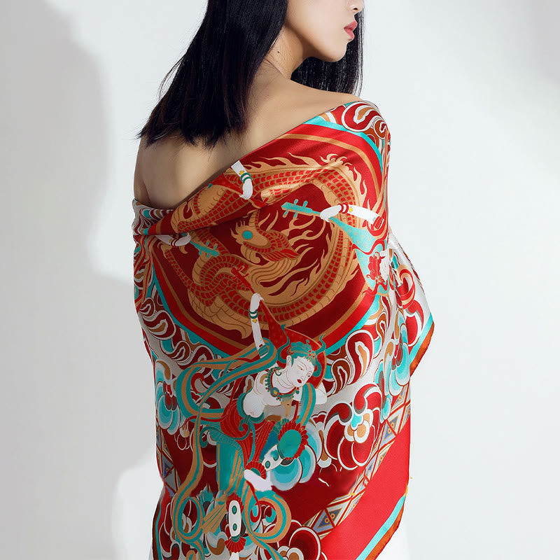 100% Mulberry Silk Dunhuang Scarf | Spiritual Shawl 90x90cm