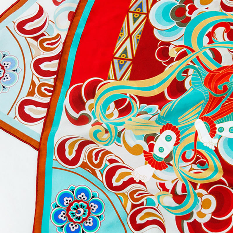 100% Mulberry Silk Dunhuang Scarf | Spiritual Shawl 90x90cm