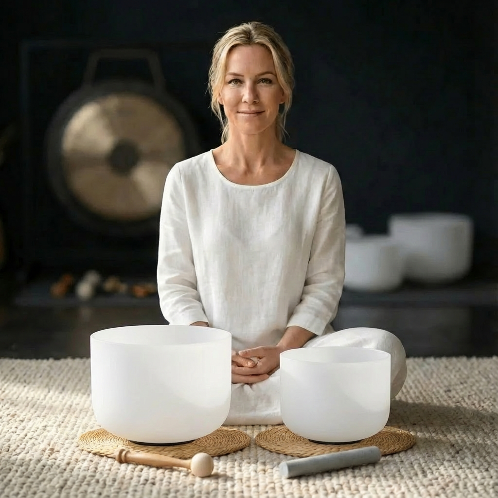 Earth Star and Soul Star Perfect Pitch Crystal Singing Bowls 10 B3 and 8 C5 with Carrier Bag