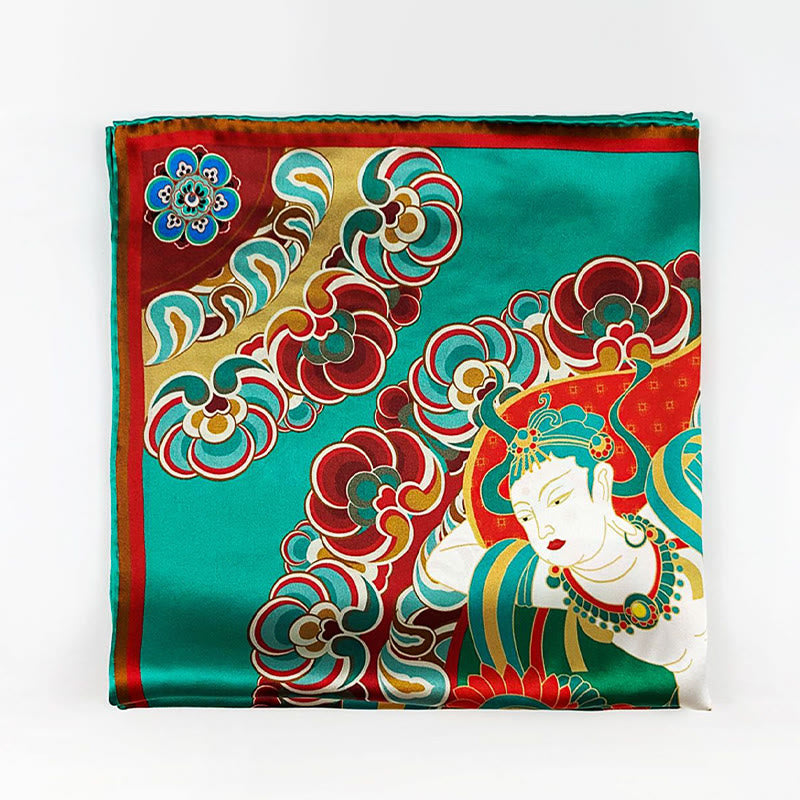 100% Mulberry Silk Dunhuang Scarf | Spiritual Shawl 90x90cm