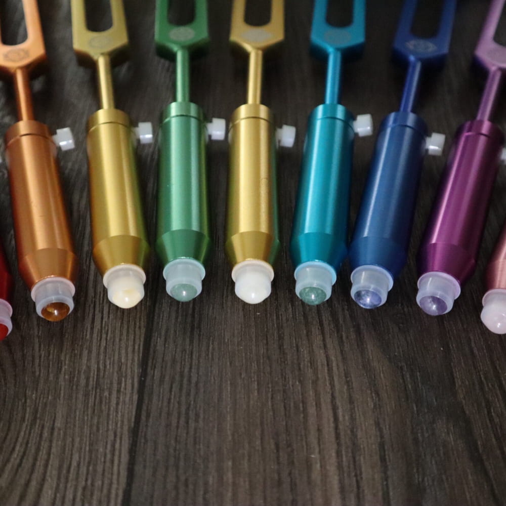 Colorful metallic gel pens in rainbow pattern for Gemstone Aromatherapy Tuning Forks Extensions