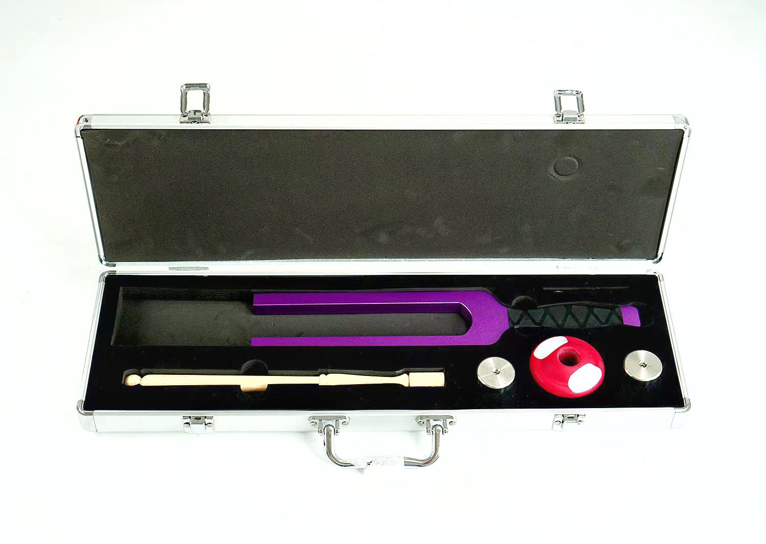 Purple tuning fork in aluminum case with accessories for Giant Tuning Forks product