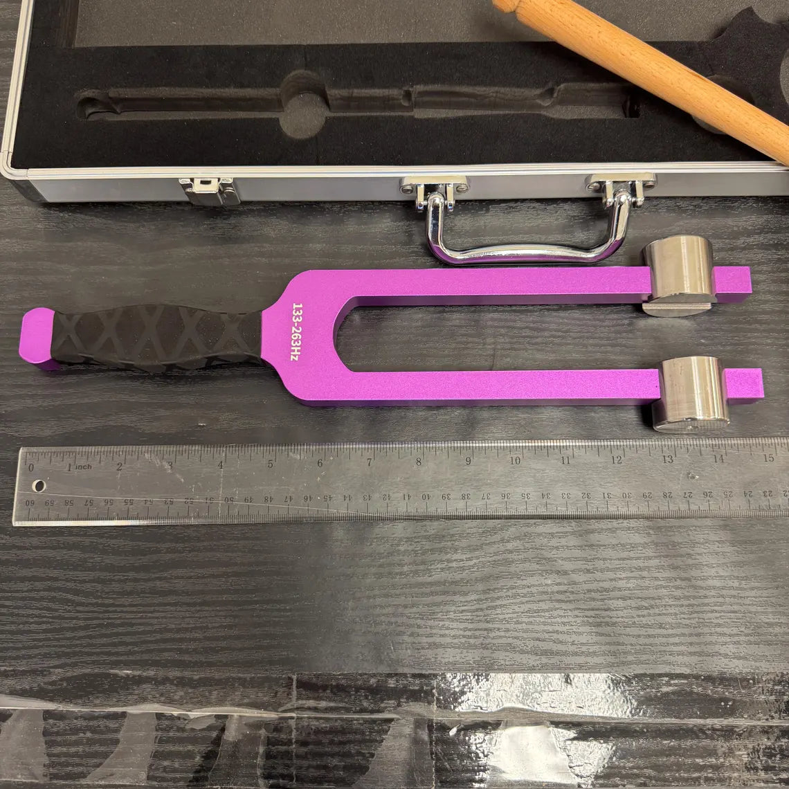 Purple tuning fork with rubber grip handle for Giant Tuning Forks adjustable frequency