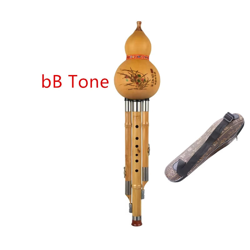 Golden Bamboo Hulusi C / Bb/D/F/G Key Optional Three-Tone Hulusi Flute Professional Performance Supply School Instrument