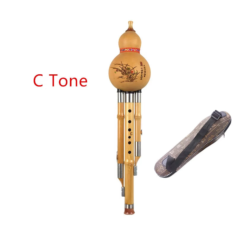 Golden Bamboo Hulusi C / Bb/D/F/G Key Optional Three-Tone Hulusi Flute Professional Performance Supply School Instrument