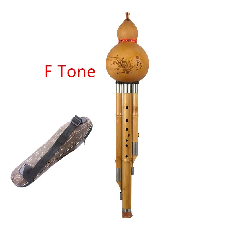 Golden Bamboo Hulusi C / Bb/D/F/G Key Optional Three-Tone Hulusi Flute Professional Performance Supply School Instrument