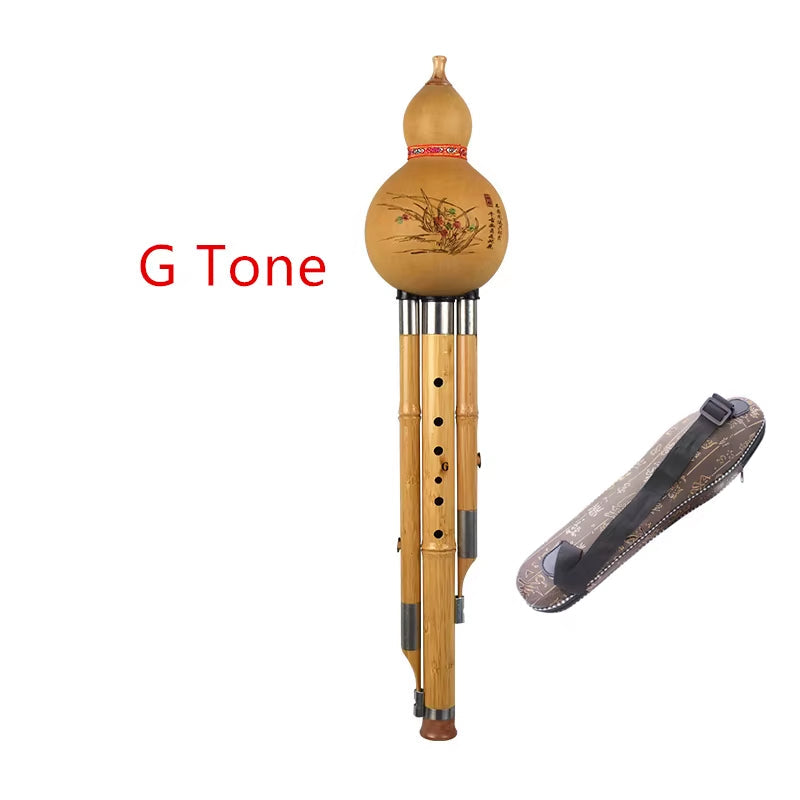 Golden Bamboo Hulusi C / Bb/D/F/G Key Optional Three-Tone Hulusi Flute Professional Performance Supply School Instrument