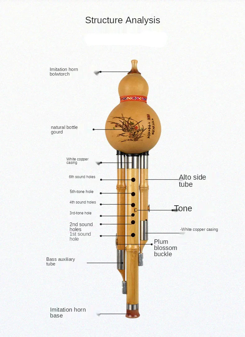Golden Bamboo Hulusi Flute - C/Bb/D/F/G Tones