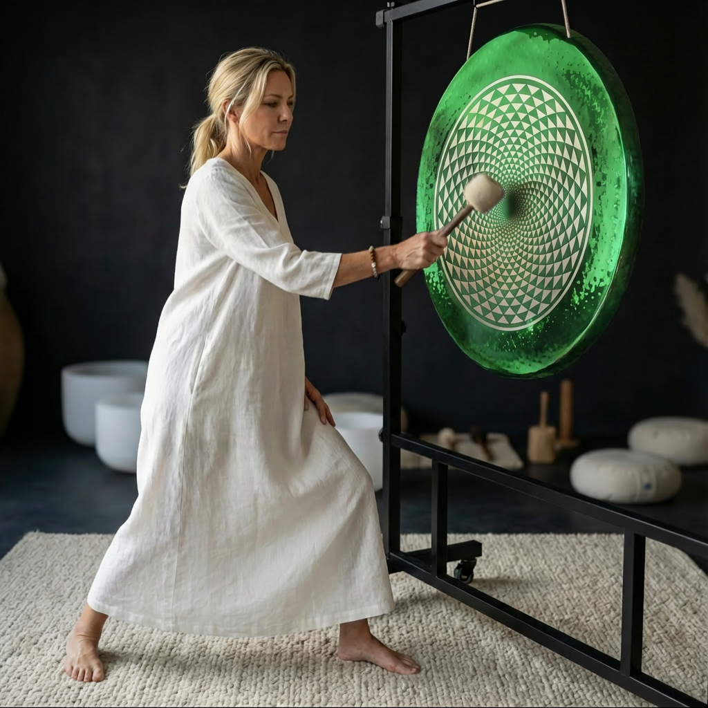 Green Geometry Gong Instrument for Sound Relaxation
