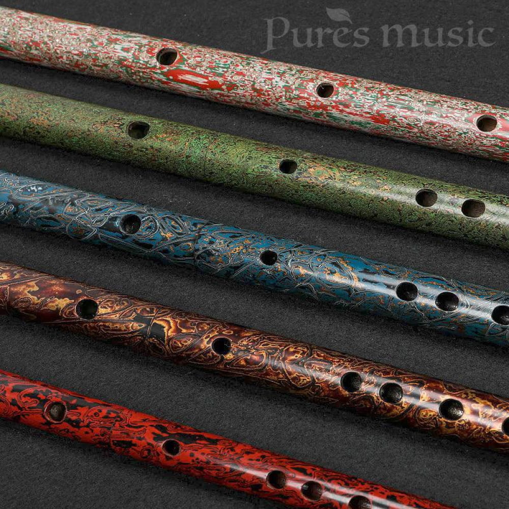 Decorative wooden flutes with colorful patterns in Hand-Painted Expert Bamboo Dizi Flute