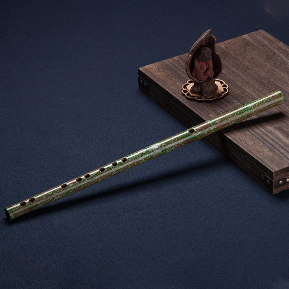 Traditional Chinese bamboo flute with green patina and finger holes for expert collectors