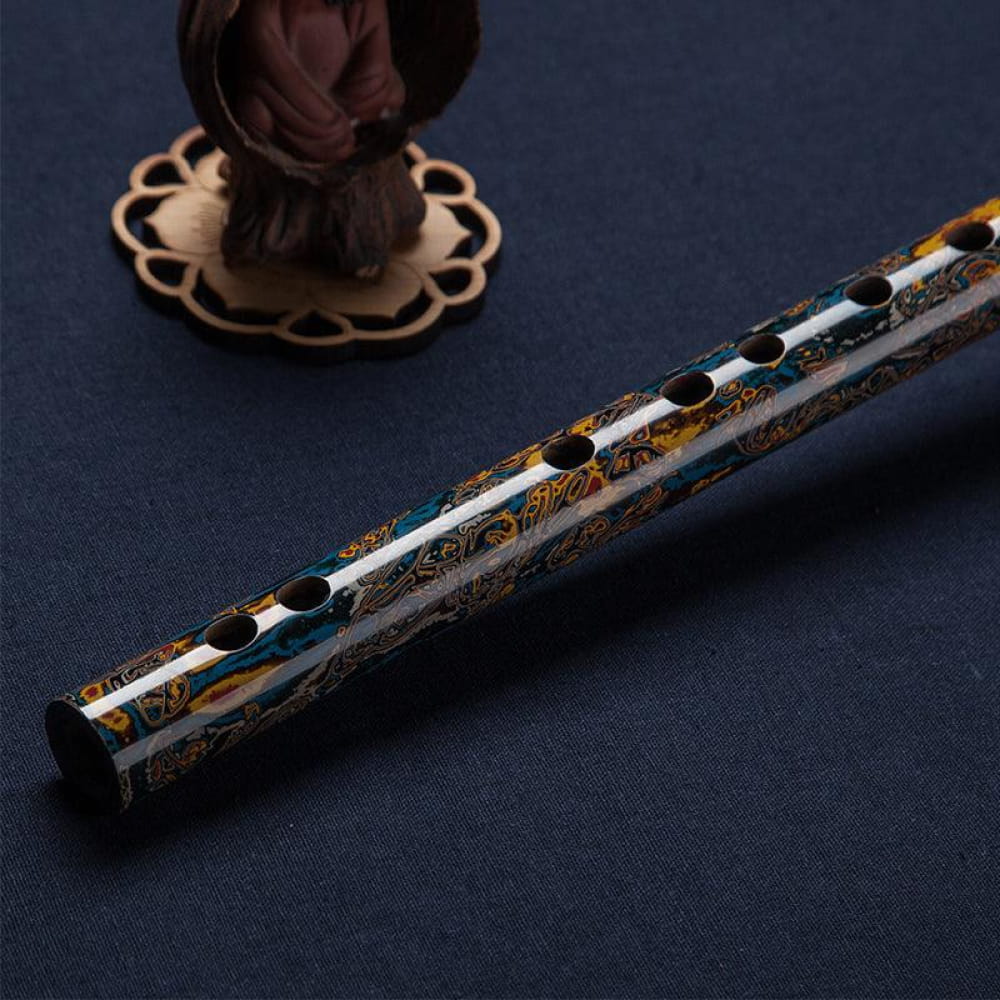 Ornate Hand-Painted Expert Bamboo Dizi Flute with decorative patterns and dots