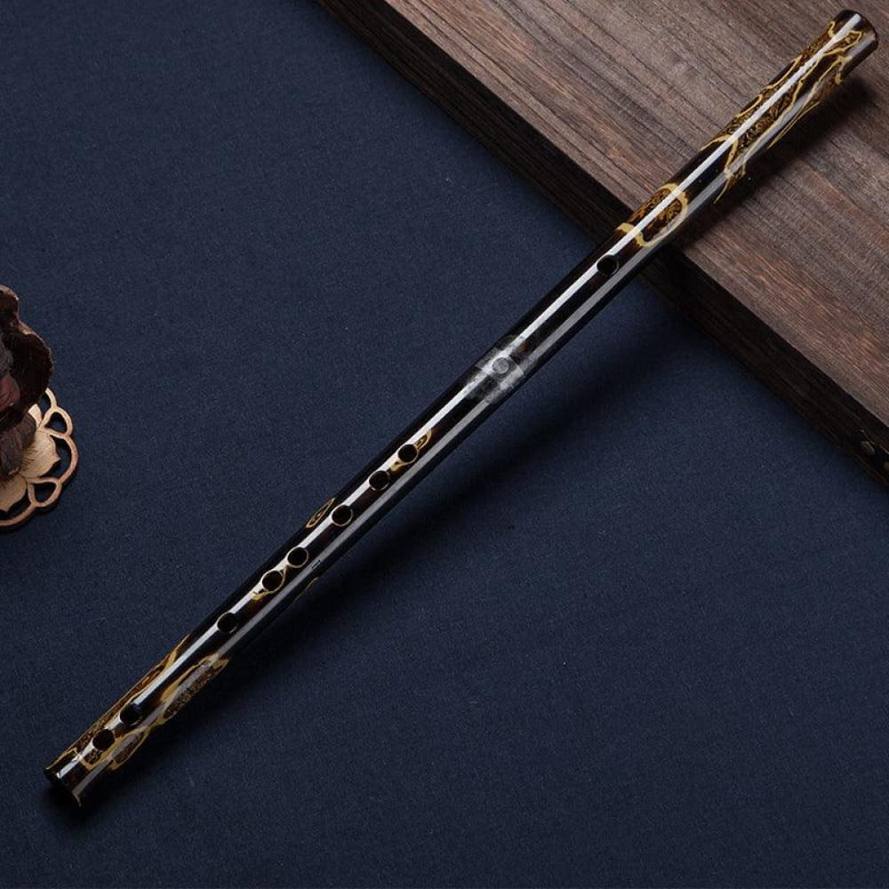 Hand-Painted Expert Bamboo Dizi Flute with dark decorative markings for collectors