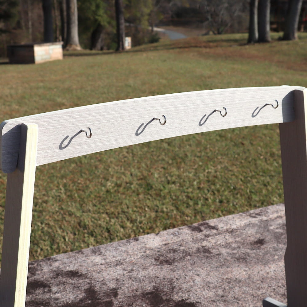 White wooden beam with four curved hooks for Large Stand for Melody Chimes