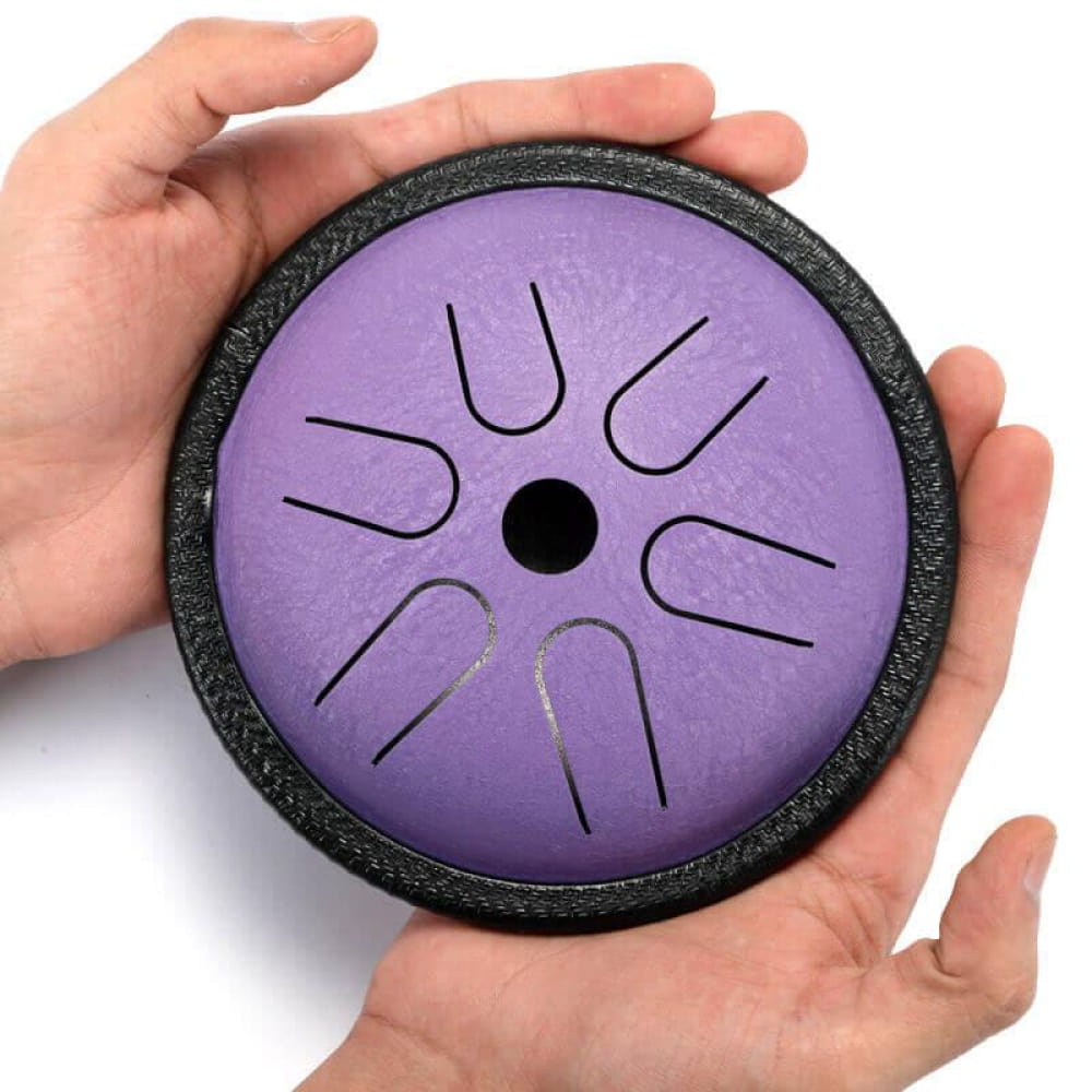 Purple circular Mini Copper Disc Steel Tongue Drum with eight slits and center hole