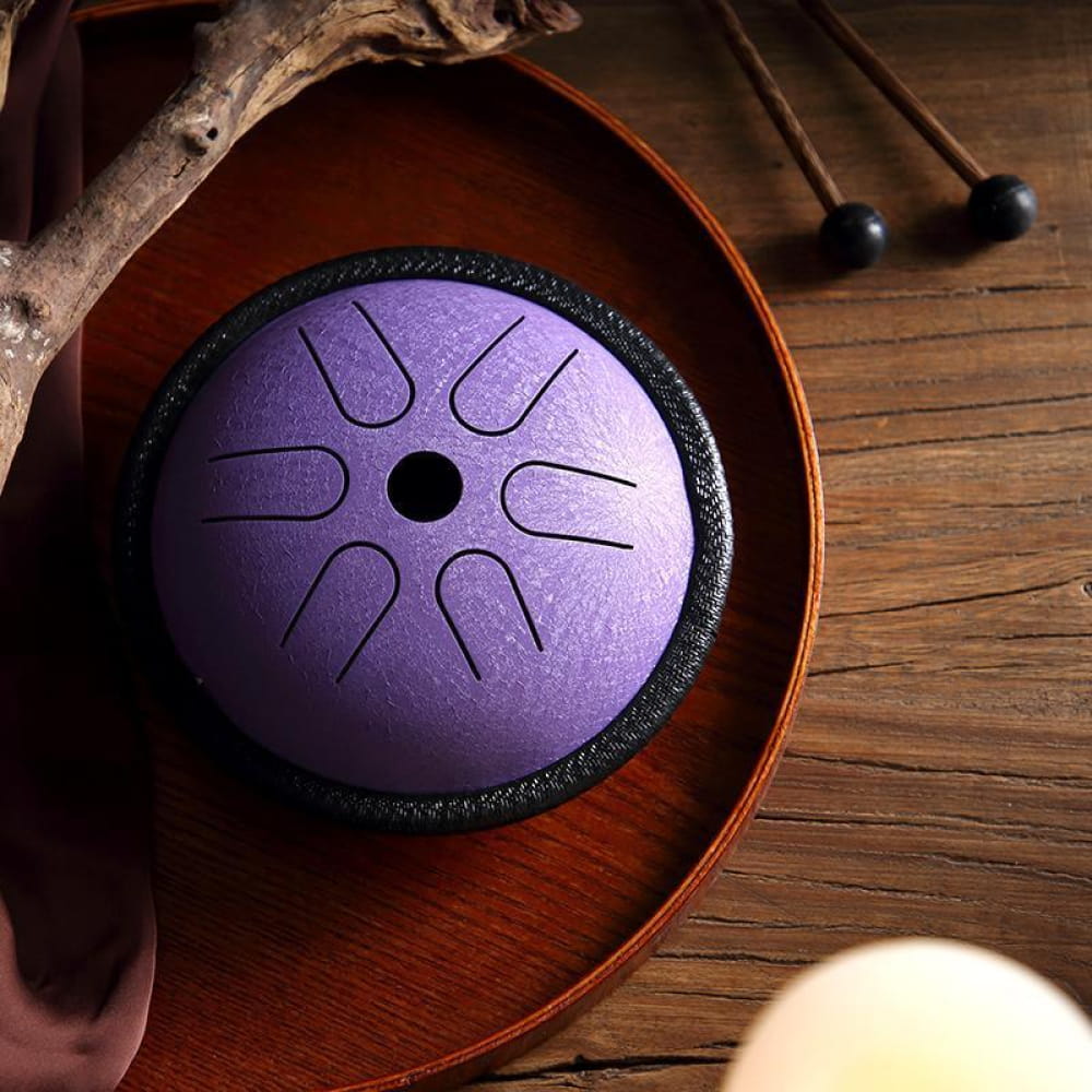 Purple circular drum with petal grooves, Mini Copper Disc Steel Tongue Drum, 5.5’’ C Key