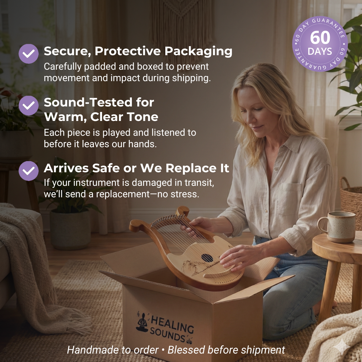 Moon Lyre Harp Instrument for Beginners - 8/11/15 Strings