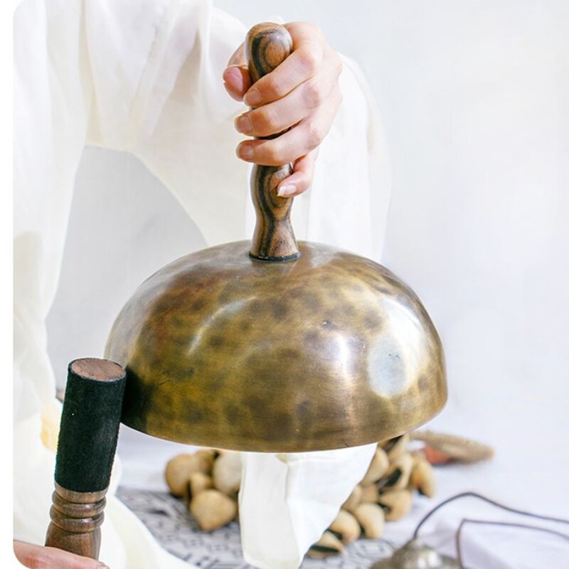 Brass Tibetan Meditation Bell with Wooden Handle Ringing for Mindfulness Practice