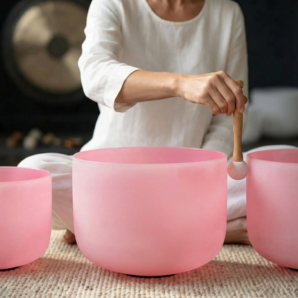 Pink Frosted Crystal Singing Bowl Set - 7 pcs 6-12"