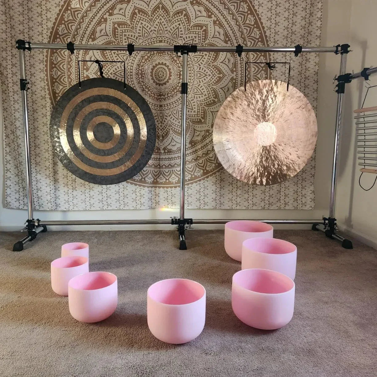 Pink Frosted Crystal Singing Bowl Set - 7 pcs 6-12"