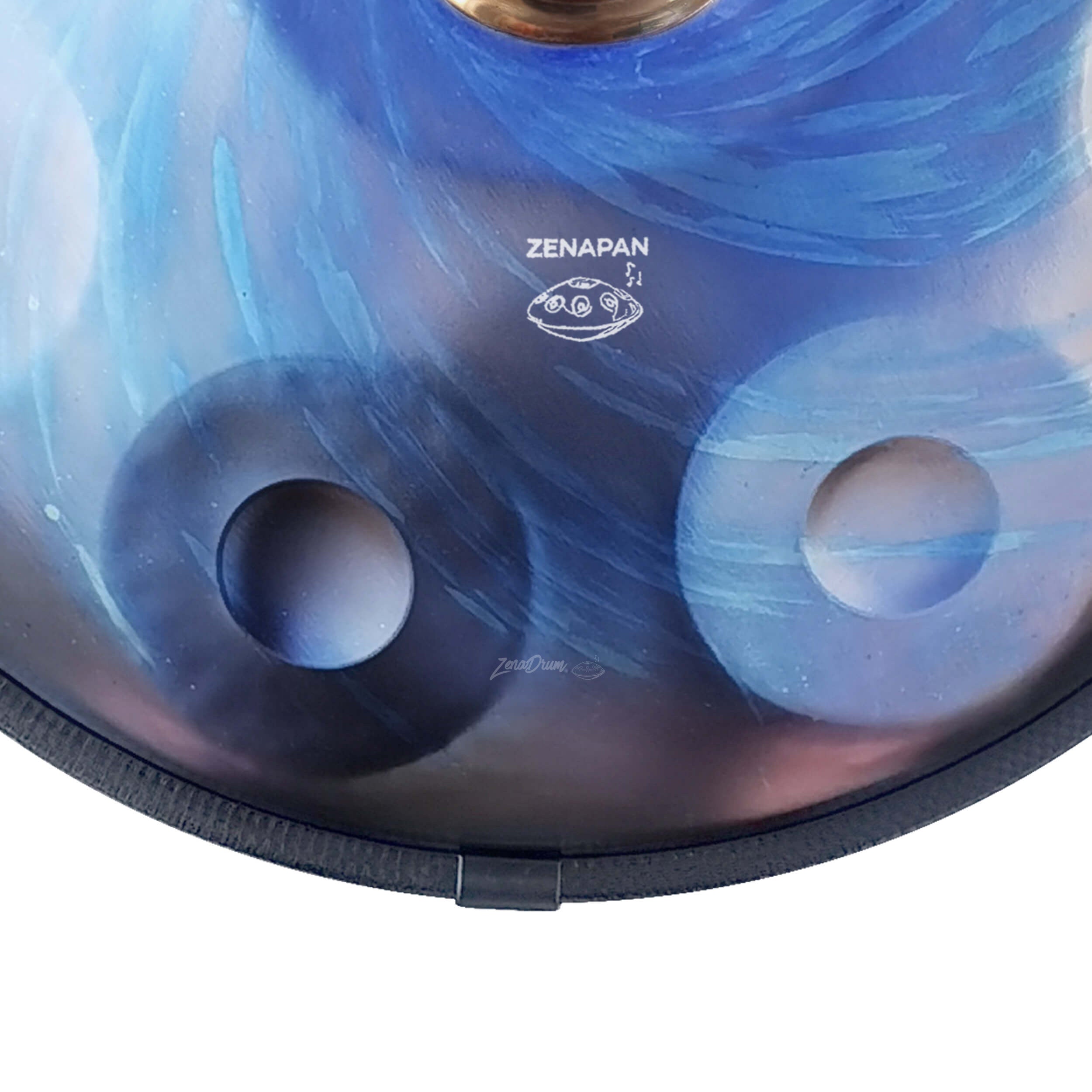 Handpan Drum featuring blue swirling patterns in Planet Blue D Minor design