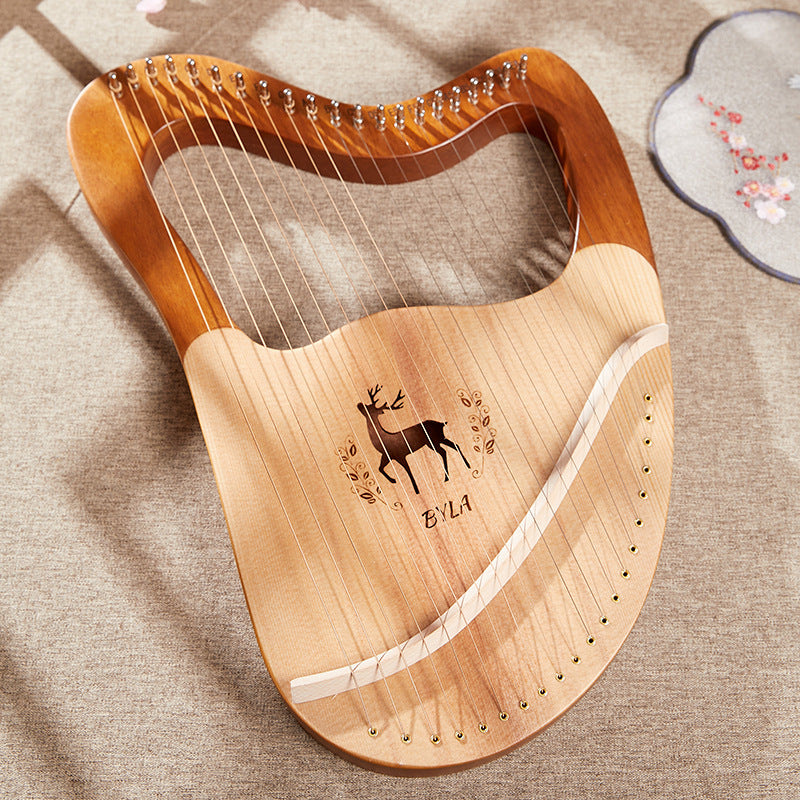 Wooden Reindeer Lyre Harp with Deer Design Engraved on Soundboard for Musicians