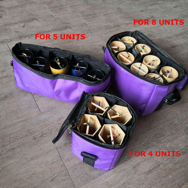 Purple insulated drink carriers for coffee pour-over drippers in a protective carry case