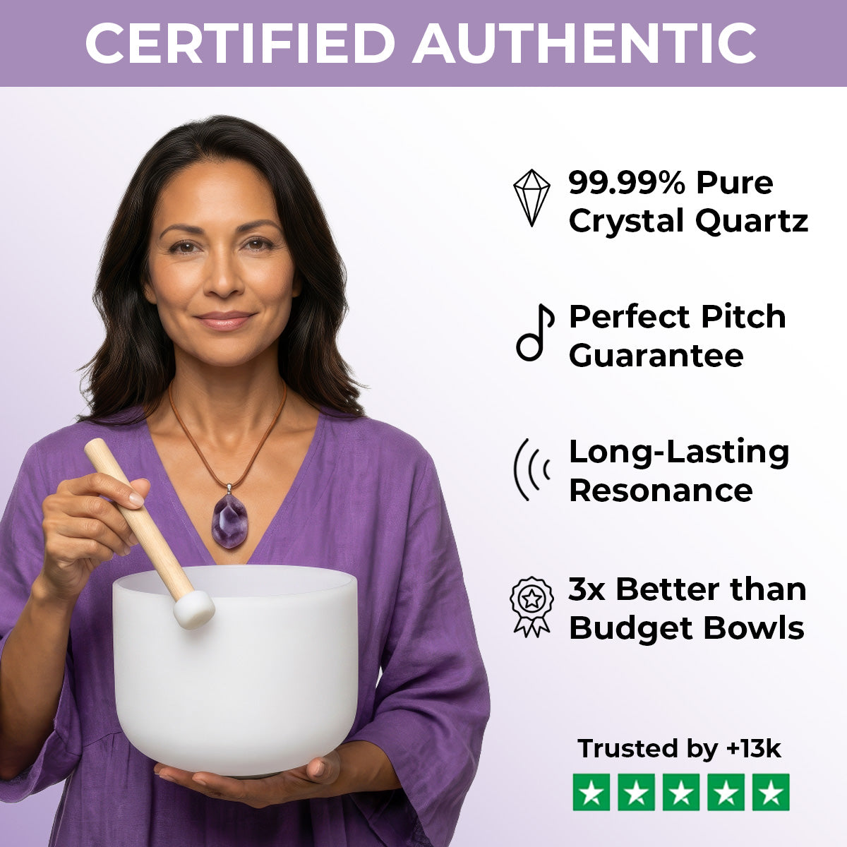 Purple B Note Crown Chakra Crystal Singing Bowl