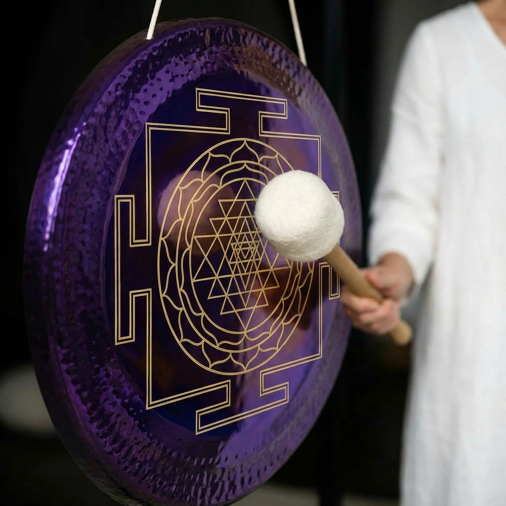 Purple Sacred Geometry Gong for Sound Bath