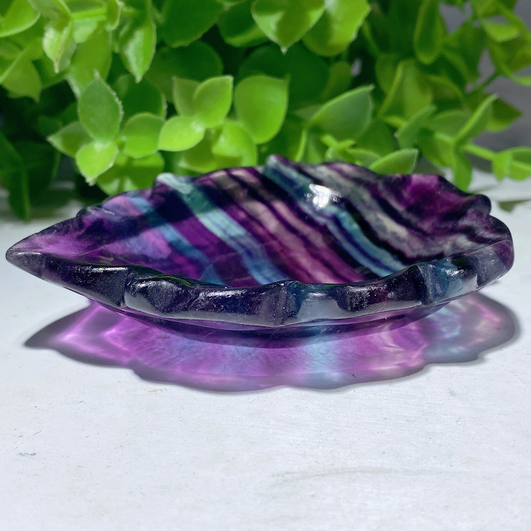 Rainbow Fluorite Leaf Shape Bowl 3.2-3.8 Inch Crystal Decor