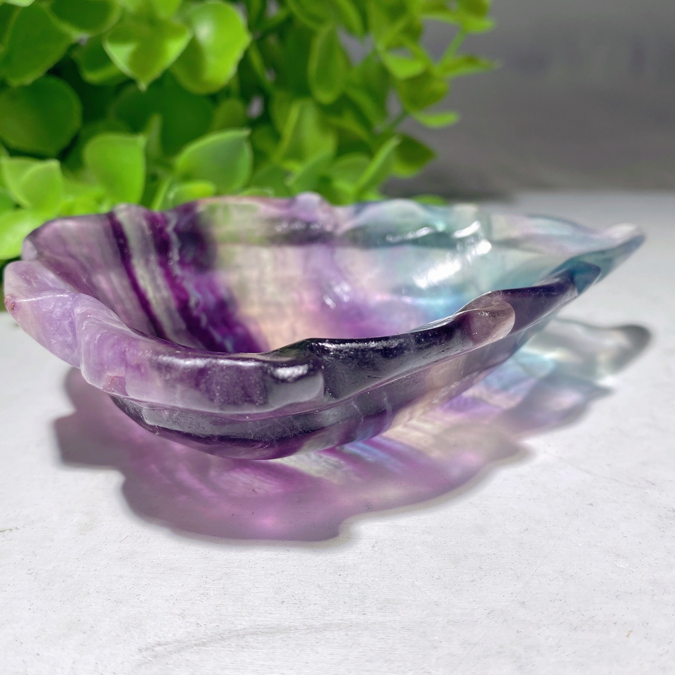 Rainbow Fluorite Leaf Shape Bowl 3.2-3.8 Inch Crystal Decor