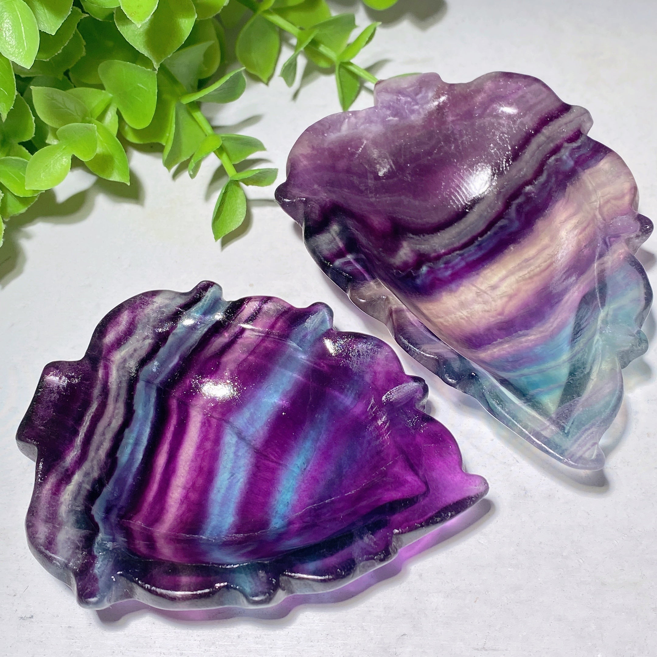 Rainbow Fluorite Leaf Shape Bowl 3.2-3.8 Inch Crystal Decor