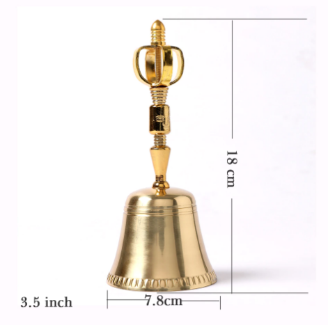 Golden brass hand bell with decorative handle for Tibetan Bell and Dorje Set