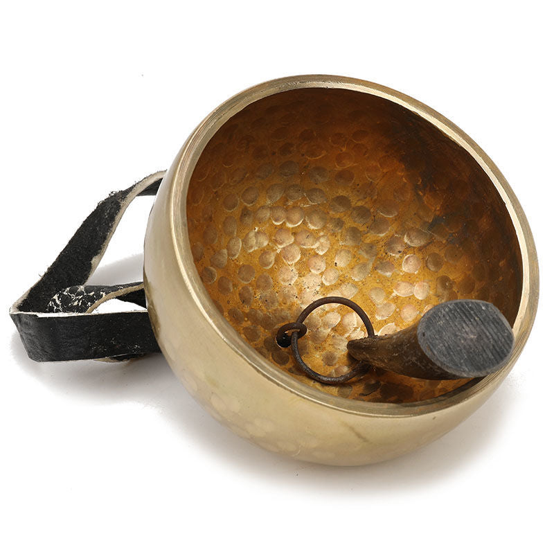 Hammered brass singing bowl with a striker from Tibetan Meditation Bell Instrument Handmade Copper