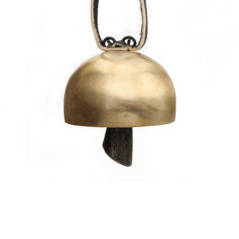 Brass dome-shaped Tibetan Meditation Bell with dark wooden clapper, handmade copper
