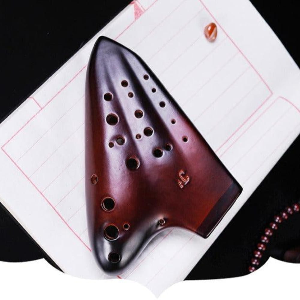 Brown ceramic Triple Chamber AC Tone Ocarina Flute Instrument with finger holes