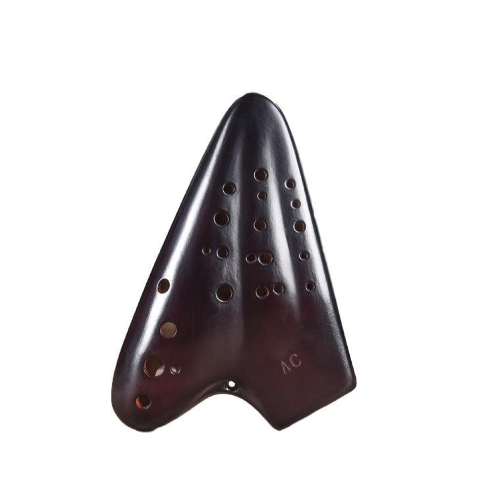 Dark brown ceramic Triple Chamber Alto C Ocarina with multiple finger holes