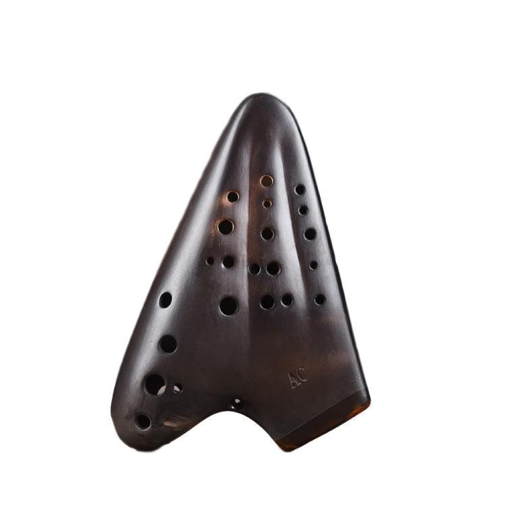 Dark brown ceramic Triple Chamber Alto C Ocarina with multiple finger holes