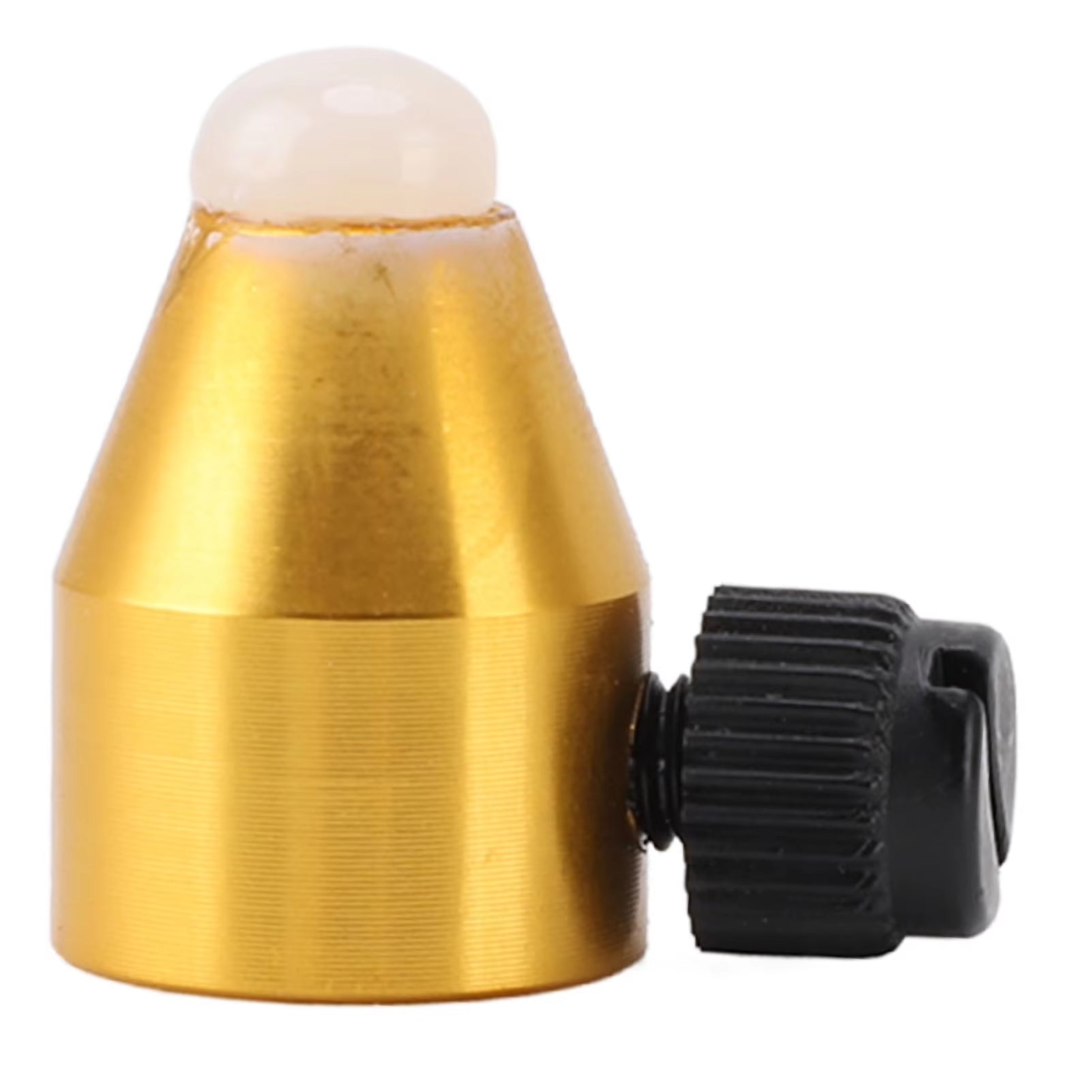 Gold-colored metal valve cap with black plastic knob for Tuning Fork Feet accessory