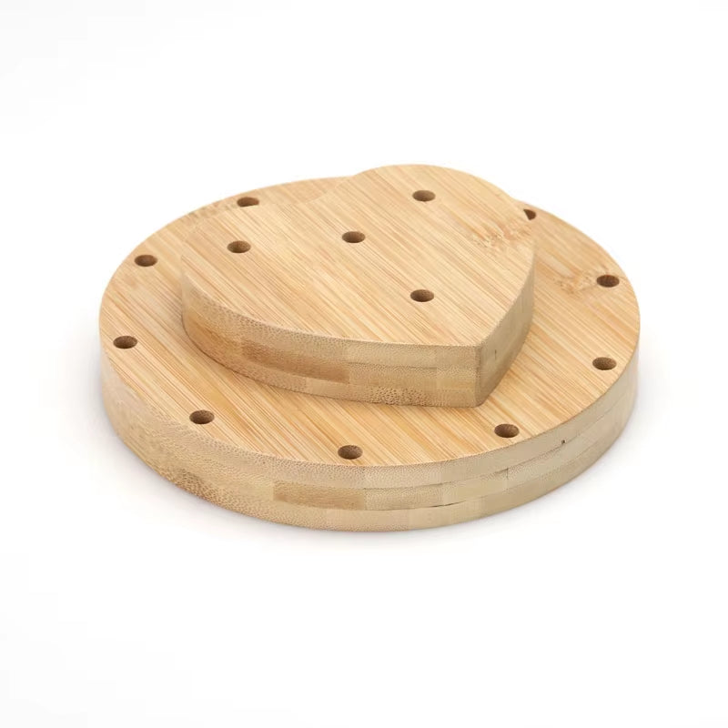 Wooden circular base with holes and heart-shaped piece for Tuning Fork Stand Holder